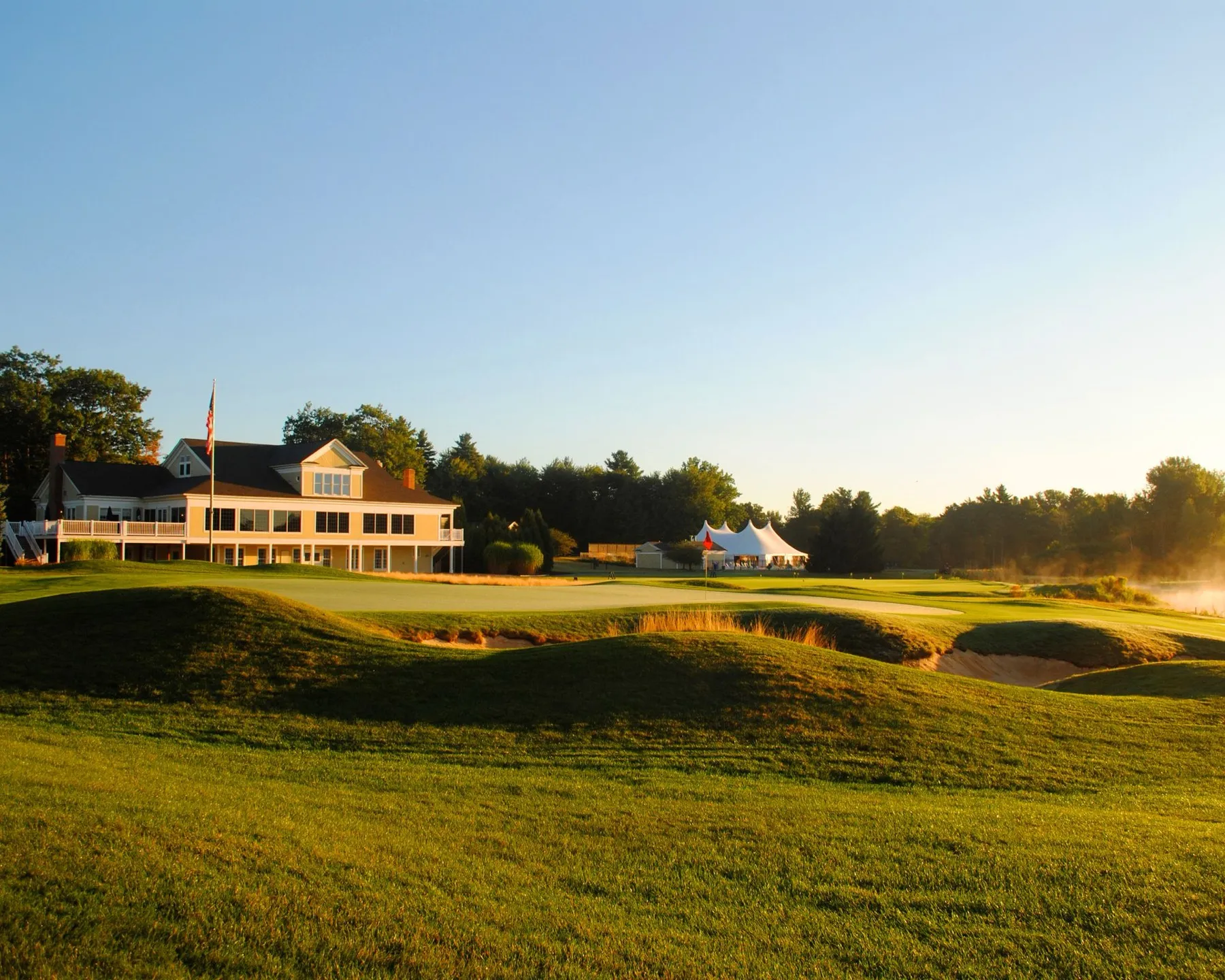 The clubhouse seen from the course